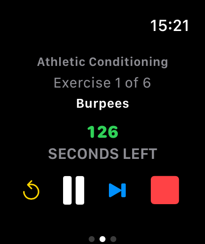 TrainingLab active workout on Apple Watch